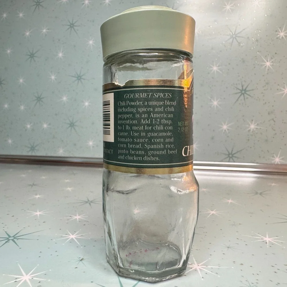 Vintage McCormick Chili Powder Jar Green Label & Lid Glass Spice Bottle Kitchen